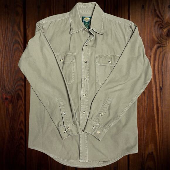 Cabela's Outdoor Gear Tan Khaki Classic Button-Up Gorpcore Long Sleeve Shirt M - Picture 1 of 5